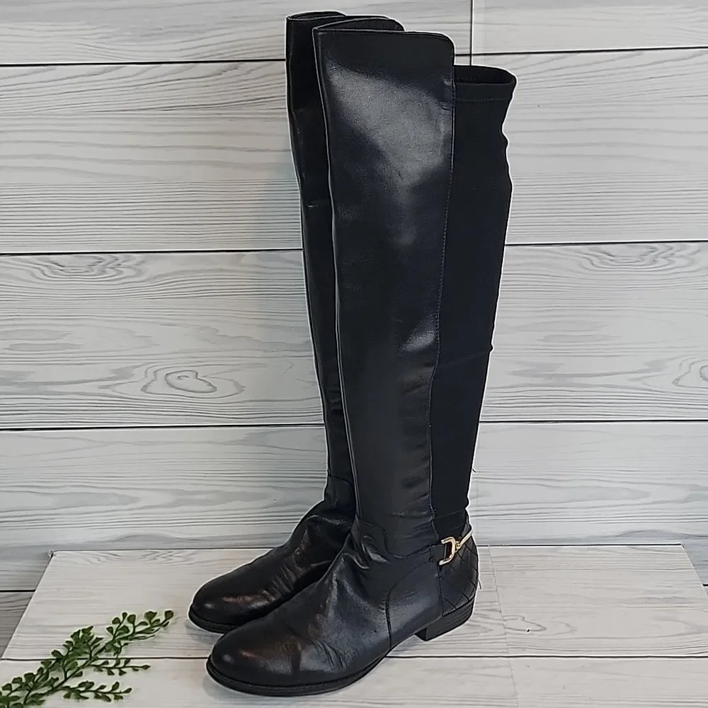 Isacc Mitzrah Imtory Black Knee-High Leather Boots Womens Size 7